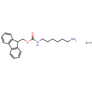 Chemical structure of (9H-Fluoren-9-yl)methyl (6-aminohexyl)carbamate hydrobromide , CAS 352351-56-5, AChemBlock Y223789