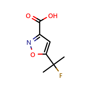 Chemical structure of 5-(1-Fluoro-1-methylethyl)-3-isoxazolecarboxylic acid , CAS 2228703-86-2, AChemBlock Y223796