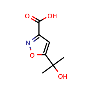 Chemical structure of 5-(1-Hydroxy-1-methylethyl)-3-isoxazolecarboxylic acid , CAS 860371-76-2, AChemBlock Y223797