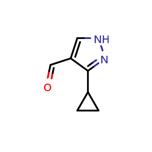 Chemical structure of 3-Cyclopropyl-1H-pyrazole-4-carboxaldehyde , CAS 154927-00-1, AChemBlock Y223804