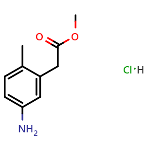 Chemical structure of Methyl 2-(5-amino-2-methylphenyl)acetate hydrochloride , CAS 2701898-72-6, AChemBlock Y223805