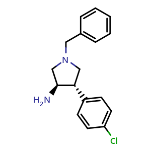 Chemical structure of rel-(3R,4S)-4-(4-Chlorophenyl)-1-(phenylmethyl)-3-pyrrolidinamine , CAS 1073263-72-5, AChemBlock Y223806