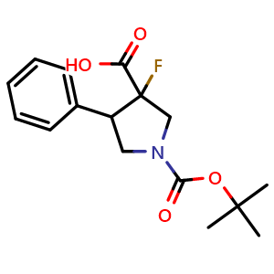 Chemical structure of 1-(tert-Butoxycarbonyl)-3-fluoro-4-phenylpyrrolidine-3-carboxylic acid , CAS 2387290-23-3, AChemBlock Y223832