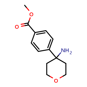 Chemical structure of Methyl 4-(4-aminotetrahydro-2H-pyran-4-yl)benzoate , CAS 2132970-37-5, AChemBlock Y223833