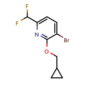 Chemical structure of 3-Bromo-2-(cyclopropylmethoxy)-6-(difluoromethyl)pyridine , CAS 3008582-91-7, AChemBlock Y223834