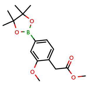 Chemical structure of Methyl 2-(2-methoxy-4-(4,4,5,5-tetramethyl-1,3,2-dioxaborolan-2-yl)phenyl)acetate , CAS 1350994-89-6, AChemBlock Y223838