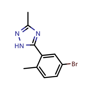 Chemical structure of 5-(5-Bromo-2-methylphenyl)-3-methyl-1H-1,2,4-triazole , CAS 1478276-68-4, AChemBlock Y223871