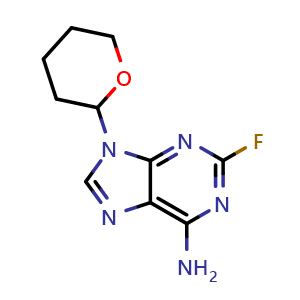 Chemical structure of 2-Fluoro-9-(tetrahydro-2H-pyran-2-yl)-9H-purin-6-amine , CAS 1207628-46-3, AChemBlock Y223920