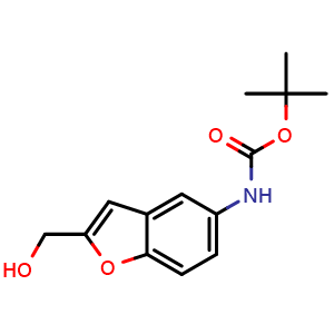 Chemical structure of tert-Butyl (2-(hydroxymethyl)benzofuran-5-yl)carbamate , CAS 1092352-63-0, AChemBlock Y223935