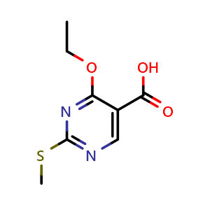 Chemical structure of 4-Ethoxy-2-(methylthio)pyrimidine-5-carboxylic acid , CAS 84936-81-2, AChemBlock Y223946