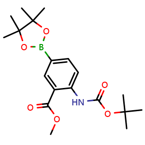 Chemical structure of Methyl 2-((tert-butoxycarbonyl)amino)-5-(4,4,5,5-tetramethyl-1,3,2-dioxaborolan-2-yl)benzoate , CAS 1070979-39-3, AChemBlock Y223957