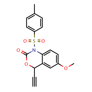 Chemical structure of 4-Ethynyl-1,4-dihydro-6-methoxy-1-[(4-methylphenyl)sulfonyl]-2H-3,1-benzoxazin-2-one , CAS 1958012-15-1, AChemBlock Y223969