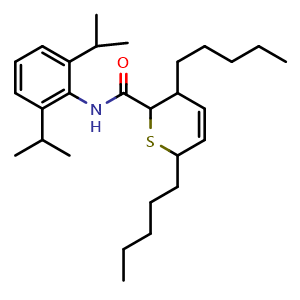 Chemical structure of N-(2,6-Diisopropylphenyl)-3,6-dipentyl-3,6-dihydro-2H-thiopyran-2-carboxamide , CAS 176495-69-5, AChemBlock Y223972