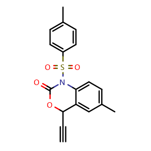 Chemical structure of 4-Ethynyl-1,4-dihydro-6-methyl-1-[(4-methylphenyl)sulfonyl]-2H-3,1-benzoxazin-2-one , CAS 1958012-13-9, AChemBlock Y223975