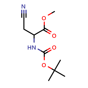 Chemical structure of Methyl 3-cyano-2-[[(1,1-dimethylethoxy)carbonyl]amino]propanoate , CAS 1822591-38-7, AChemBlock Y223998