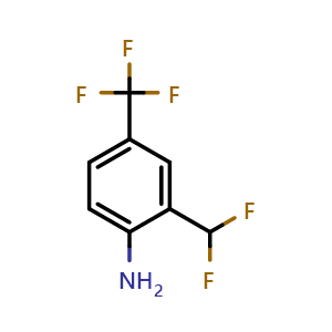Chemical structure of 2-(Difluoromethyl)-4-(trifluoromethyl)benzenamine , CAS 2386554-04-5, AChemBlock Y224045