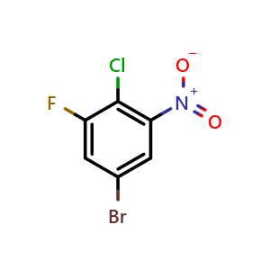 Chemical structure of 5-Bromo-2-chloro-1-fluoro-3-nitrobenzene , CAS 1807224-10-7, AChemBlock Y224056