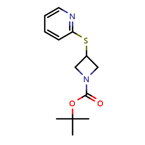 Chemical structure of tert-Butyl 3-(pyridin-2-ylthio)azetidine-1-carboxylate , CAS 1675910-85-6, AChemBlock Y224061