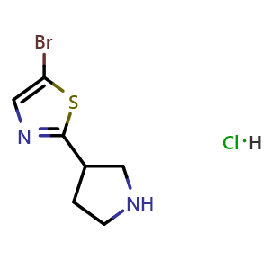 Chemical structure of 5-Bromo-2-(pyrrolidin-3-yl)thiazole hydrochloride , CAS 2995288-94-1, AChemBlock Y224062