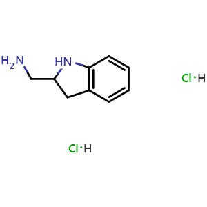 Chemical structure of 2,3-Dihydro-1H-indole-2-methanamine dihydrochloride , CAS 2763749-81-9, AChemBlock Y224069