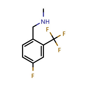 Chemical structure of 1-(4-Fluoro-2-(trifluoromethyl)phenyl)-N-methylmethanamine , CAS 1536946-80-1, AChemBlock Y224090