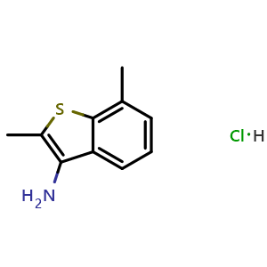 Chemical structure of 2,7-Dimethylbenzo[b]thiophen-3-amine hydrochloride , CAS 2995285-50-0, AChemBlock Y224094