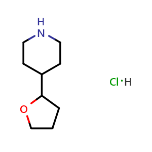 Chemical structure of 4-(Tetrahydrofuran-2-yl)piperidine hydrochloride , CAS 2448266-74-6, AChemBlock Y224096