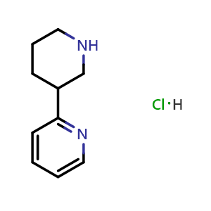 Chemical structure of 2-(Piperidin-3-yl)pyridine hydrochloride , CAS 1802370-81-5, AChemBlock Y224101