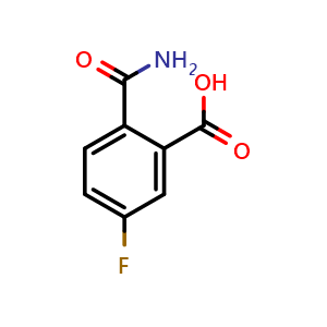Chemical structure of 2-carbamoyl-5-fluorobenzoic acid , CAS 1310532-40-1, AChemBlock Y224167