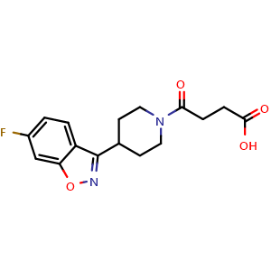 Chemical structure of 4-(4-(6-Fluorobenzo[d]isoxazol-3-yl)piperidin-1-yl)-4-oxobutanoic acid , CAS 1017384-80-3, AChemBlock Y224183