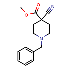 Chemical structure of Methyl 1-benzyl-4-cyanopiperidine-4-carboxylate , CAS 1817003-33-0, AChemBlock Y224206