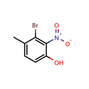 Chemical structure of 3-bromo-4-methyl-2-nitro-Phenol , CAS 1807219-58-4, AChemBlock Y224295