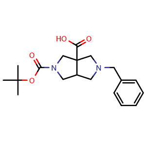 Chemical structure of 2-benzyl-5-[(2-methylpropan-2-yl)oxycarbonyl]-3,4,6,6a-tetrahydro-1H-pyrrolo[3,4-c]pyrrole-3a-carboxylic acid , CAS 2204587-85-7, AChemBlock Y224297