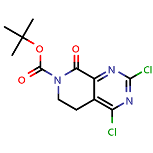 Chemical structure of tert-Butyl 2,4-dichloro-8-oxo-5,8-dihydropyrido[3,4-d]pyrimidine-7(6H)-carboxylate , CAS 1207368-89-5, AChemBlock Y224302