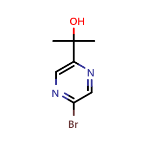 Chemical structure of 2-Bromo-5-(1-hydroxy-1-methylethyl)pyrazine , CAS 1303967-23-8, AChemBlock Y224309