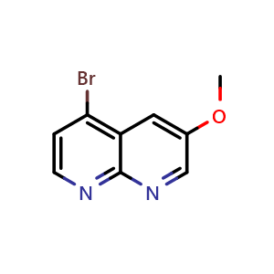Chemical structure of 5-bromo-3-methoxy-[1,8]naphthyridine , CAS 1268521-57-8, AChemBlock Y224312