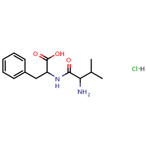 Chemical structure of 2-(2-amino-3-methylbutanamido)-3-phenylpropanoic acid hydrochloride , CAS 128090-87-9, AChemBlock Y224334