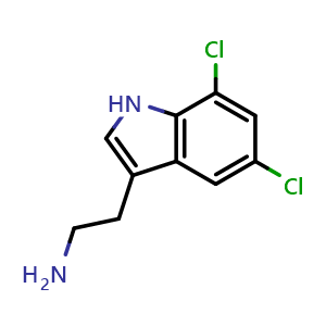 Chemical structure of 2-(5,7-dichloro-1H-indol-3-yl)ethan-1-amine , CAS 2447-23-6, AChemBlock Y224342