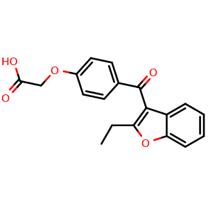 Chemical structure of 2-(4-(2-ethylbenzofuran-3-carbonyl)phenoxy)acetic acid , CAS 91627-33-7, AChemBlock Y224364