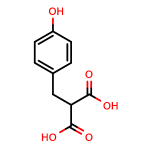 Chemical structure of 2-(4-hydroxybenzyl)malonic acid , CAS 90844-16-9, AChemBlock Y224368