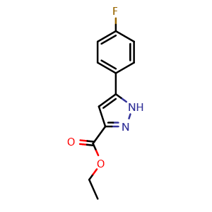 Chemical structure of ethyl 5-(4-fluorophenyl)-1H-pyrazole-3-carboxylate , CAS 866588-11-6, AChemBlock Y224397