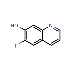 Chemical structure of 6-fluoroquinolin-7-ol , CAS 851985-94-9, AChemBlock Y224401