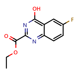 Chemical structure of ethyl 6-fluoro-4-hydroxyquinazoline-2-carboxylate , CAS 869294-30-4, AChemBlock Y224402
