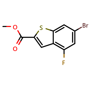 Chemical structure of 6-Bromo-4-fluoro-benzo[b]thiophene-2-carboxylic acid methyl ester , CAS 154650-60-9, AChemBlock Y224404
