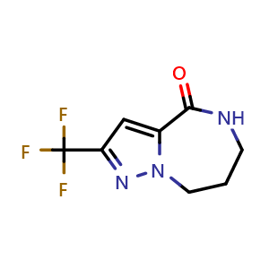 Chemical structure of 2-(trifluoromethyl)-5,6,7,8-tetrahydropyrazolo[1,5-a][1,4]diazepin-4-one , CAS 877402-85-2, AChemBlock Y224405