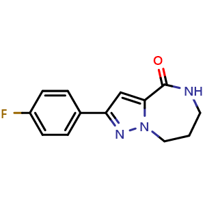 Chemical structure of 2-(4-fluorophenyl)-5,6,7,8-tetrahydropyrazolo[1,5-a][1,4]diazepin-4-one , CAS 2512200-30-3, AChemBlock Y224406