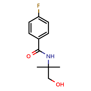 Chemical structure of 4-fluoro-N-(1-hydroxy-2-methylpropan-2-yl)benzamide , CAS 343316-37-0, AChemBlock Y224419