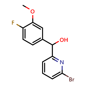 Chemical structure of (6-bromopyridin-2-yl)(4-fluoro-3-methoxyphenyl)methanol , CAS 1357564-25-0, AChemBlock Y224422