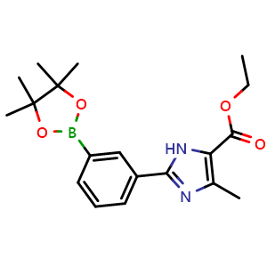 Chemical structure of 5-Methyl-2-[3-(4,4,5,5-tetramethyl-[1,3,2]dioxaborolan-2-yl)-phenyl]-3H-imidazole-4-carboxylic acid ethyl ester , CAS 1217340-89-0, AChemBlock Y224441