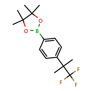 Chemical structure of 4,4,5,5-Tetramethyl-2-(4-(1,1,1-trifluoro-2-methylpropan-2-yl)phenyl)-1,3,2-dioxaborolane , CAS 1432571-98-6, AChemBlock Y224445
